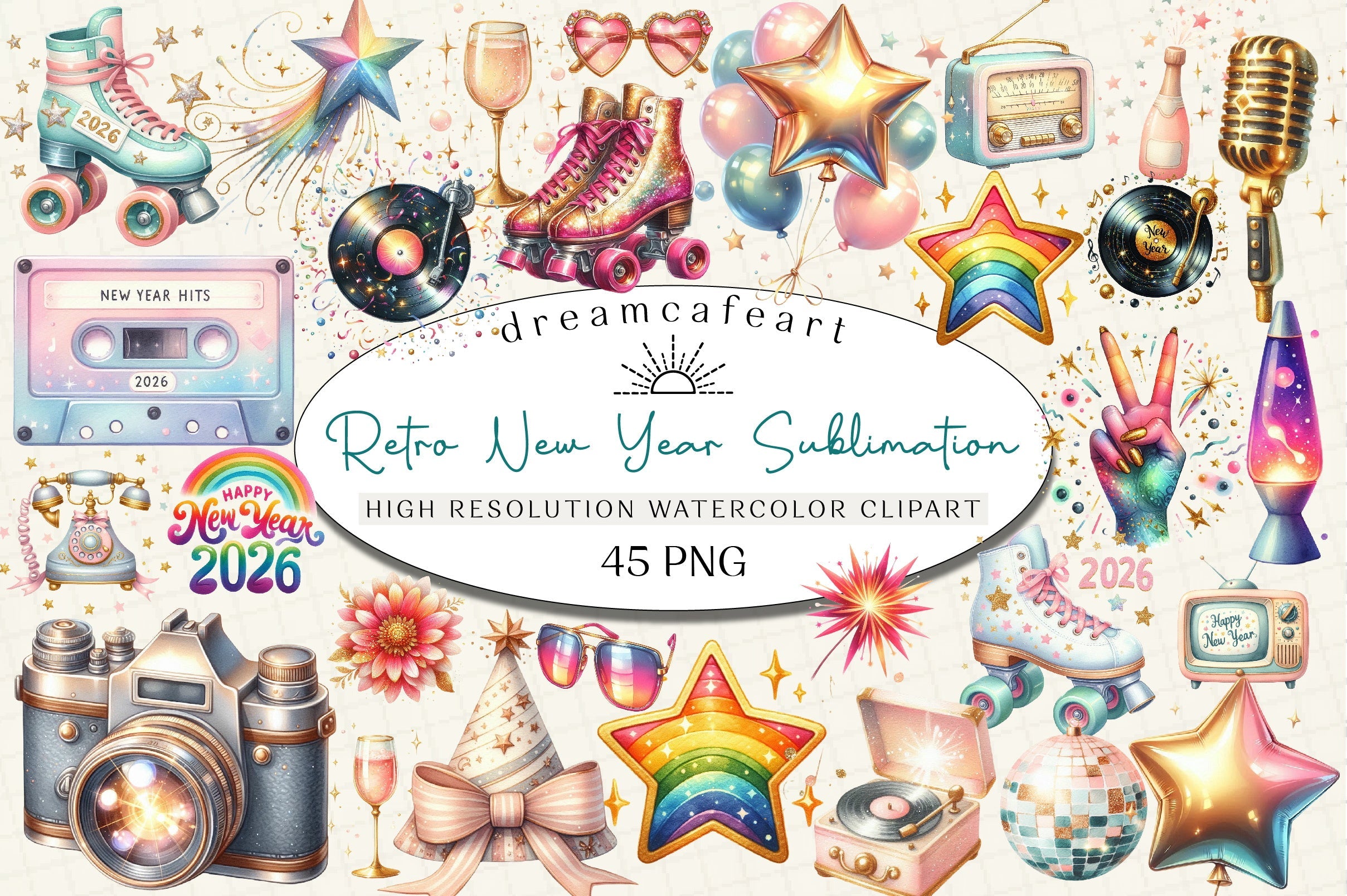 Retro New Year Clipart Bundle