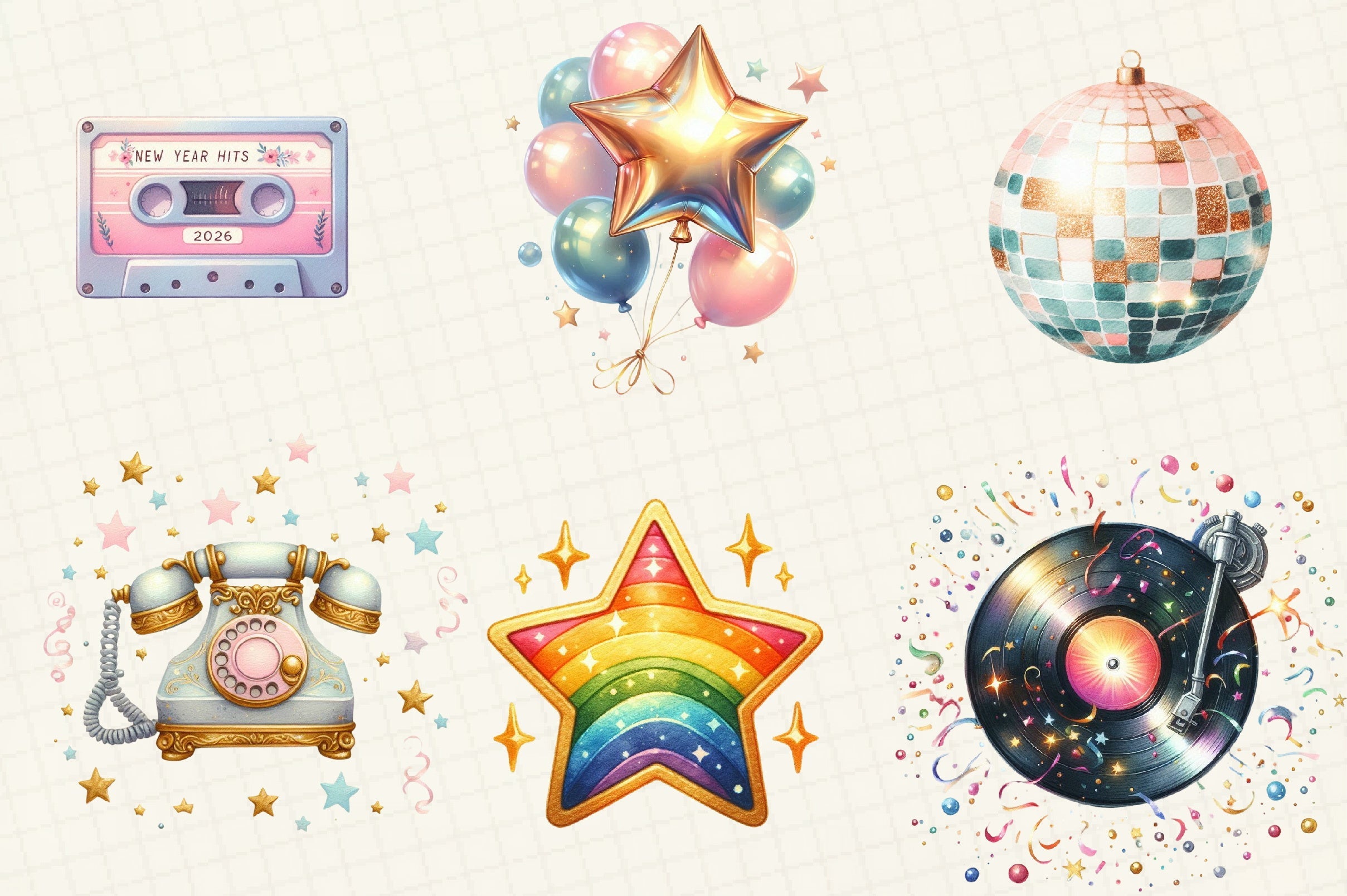 Retro New Year Clipart Bundle