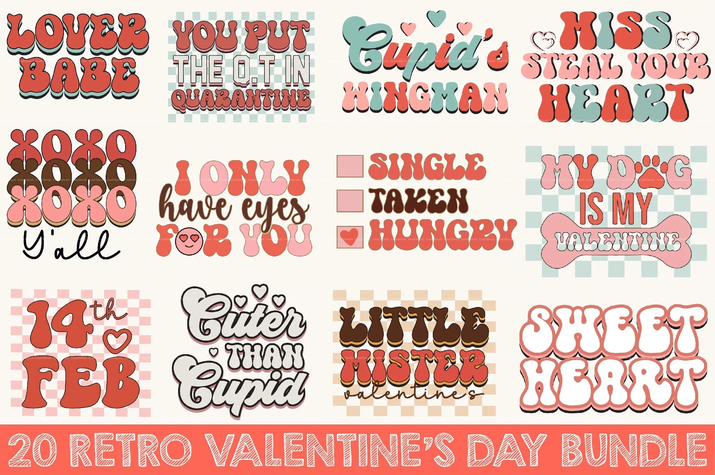 Retro Valentine's Day SVG Quotes Bundle