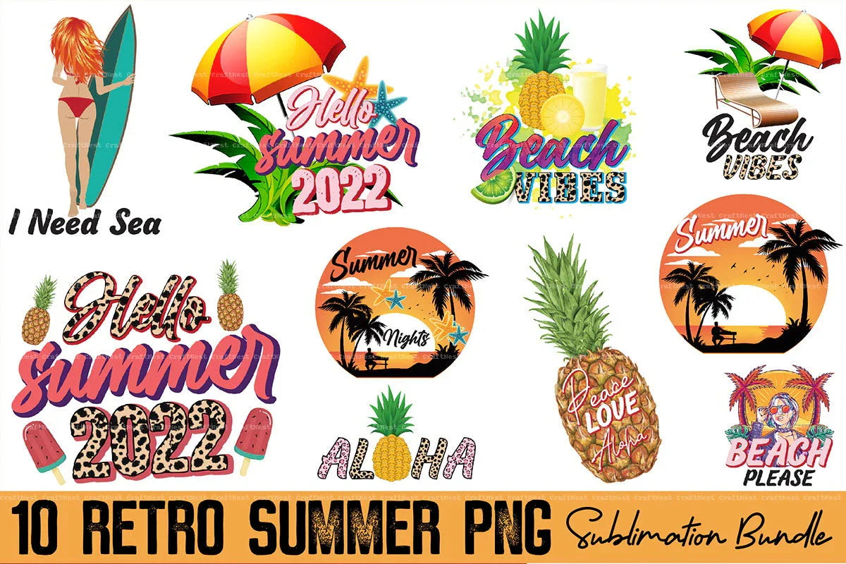 Retro Summer Clipart Bundle