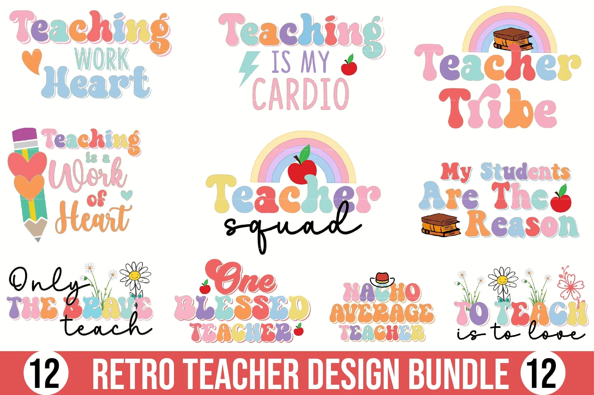 Retro Teacher Design SVG Bundle