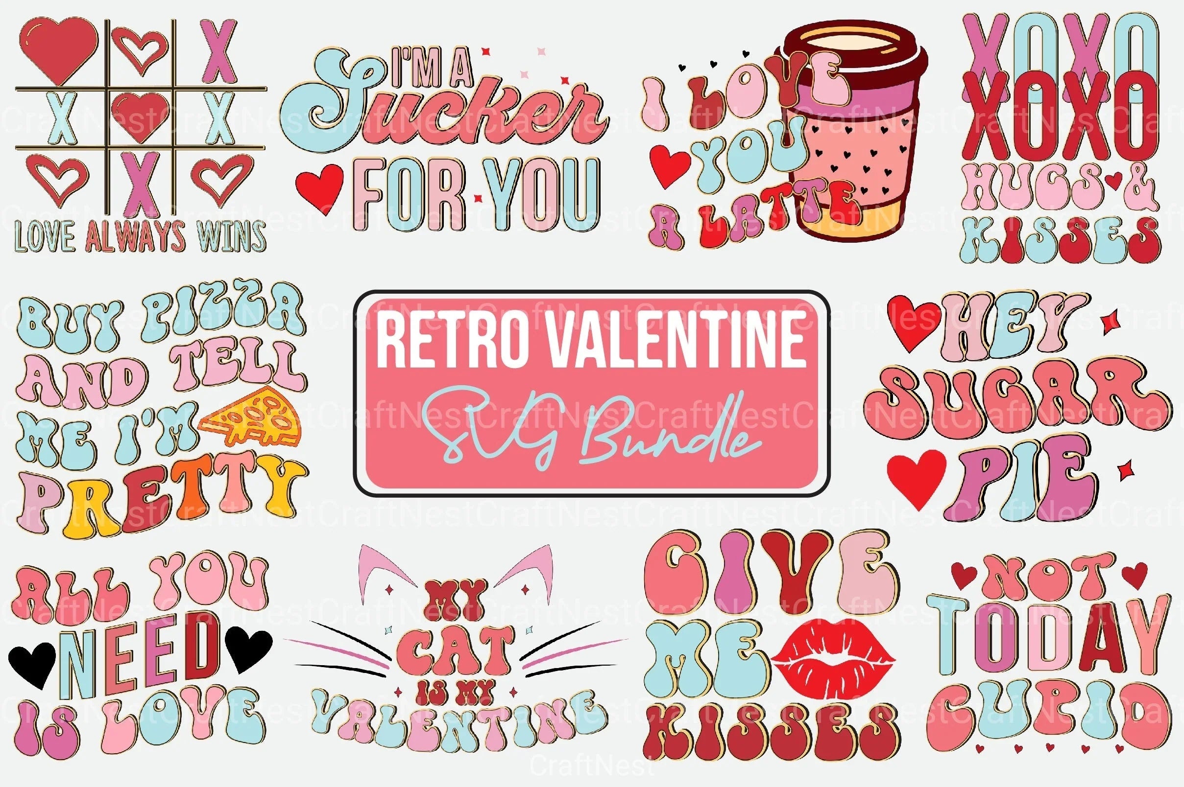 Retro Valentine's Day Design Bundle - CraftNest - Digital Crafting and Art