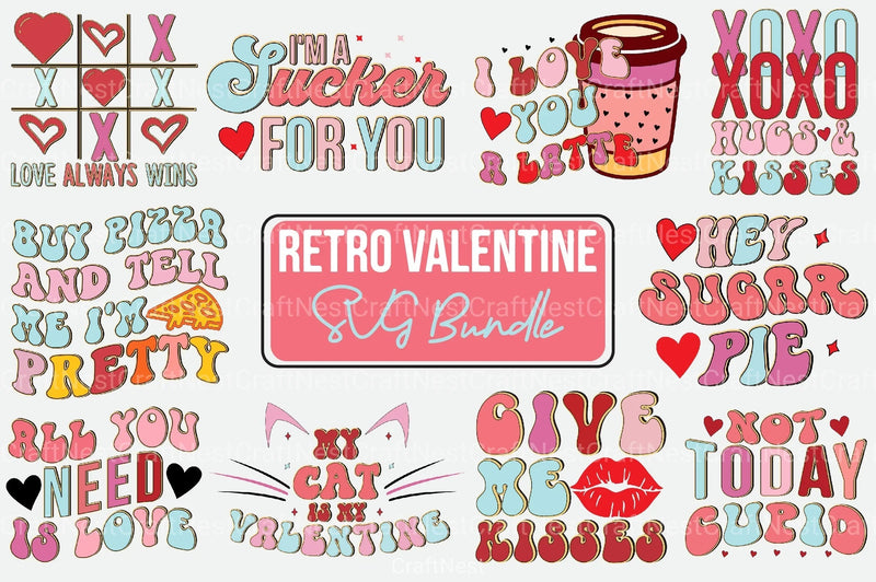 Retro Valentine's Day Design Bundle - CraftNest - Digital Crafting and Art