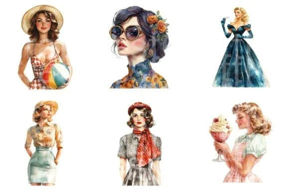 Retro Vintage 1950s Clipart Bundle - CraftNest - Digital Crafting and Art