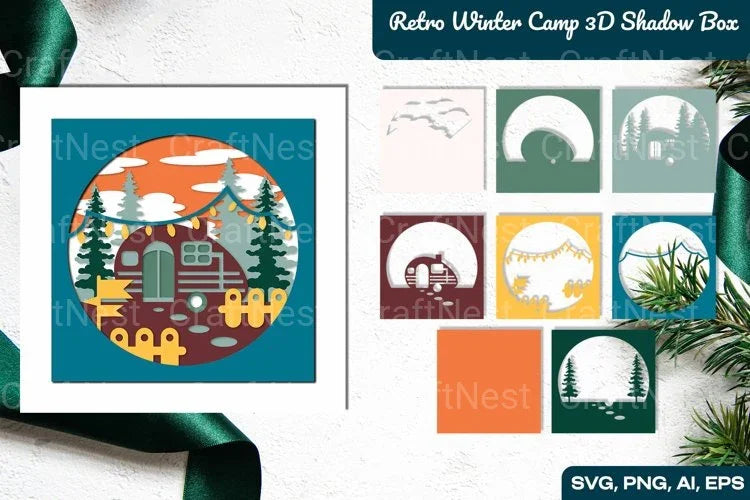 Retro Winter Camp 3D Shadow Box SVG Bundle - CraftNest - Digital Crafting and Art