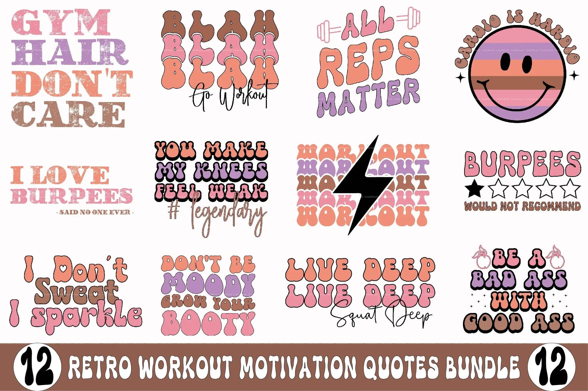 Retro Workout Motivation Quotes SVG Bundle - CraftNest - Digital Crafting and Art