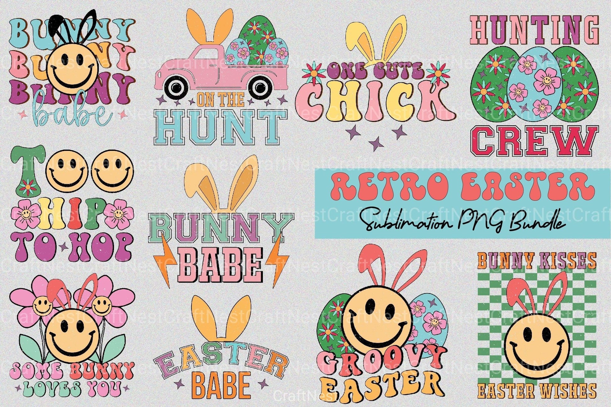 Retro Easter Clipart Bundle 8 - CraftNest - Digital Crafting and Art