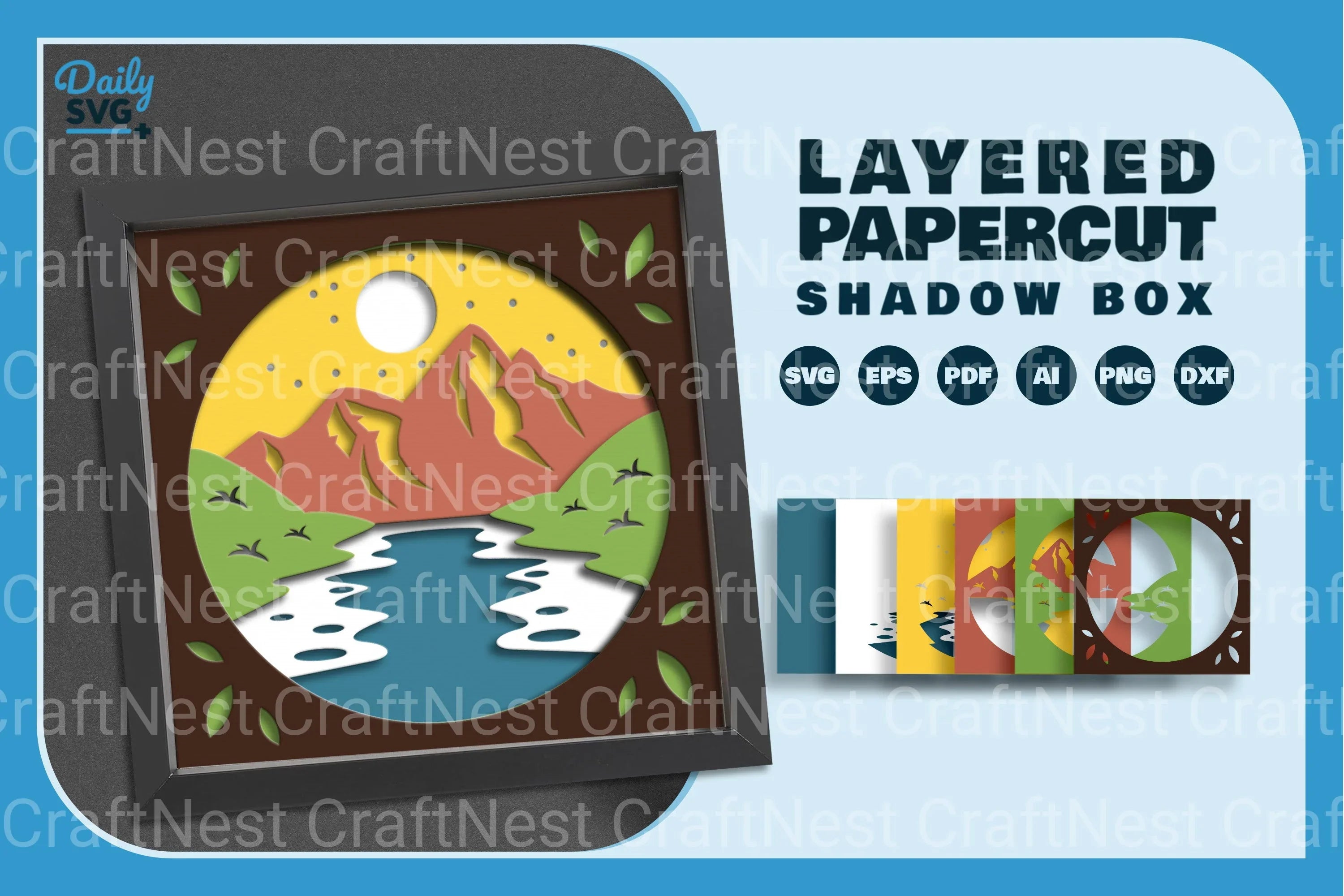 River and Mountain Papercut SVG Bundle