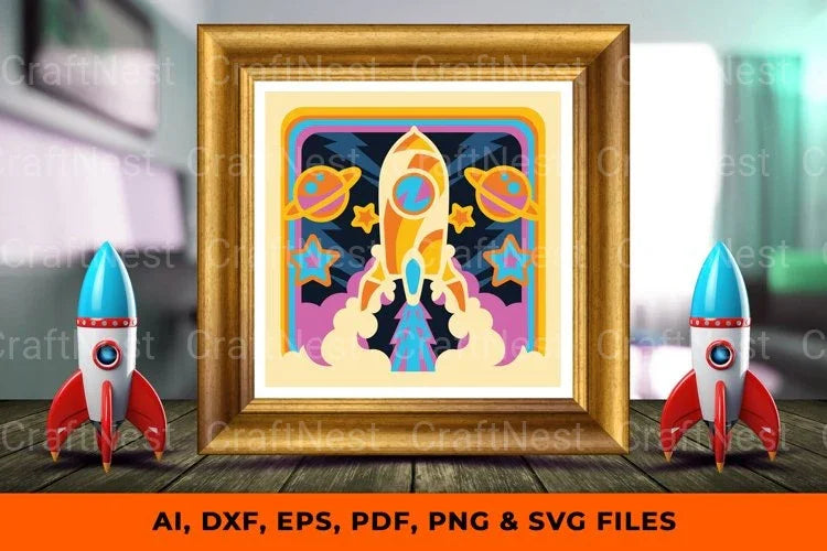 Rocket in Outer Space 3D Shadow Box SVG Bundle - CraftNest - Digital Crafting and Art
