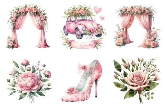 Romantic Pink Wedding Clipart Bundle - CraftNest - Digital Crafting and Art