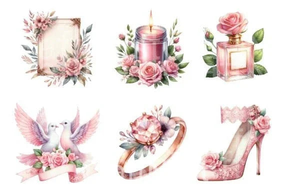 Romantic Pink Wedding Clipart Bundle - CraftNest - Digital Crafting and Art
