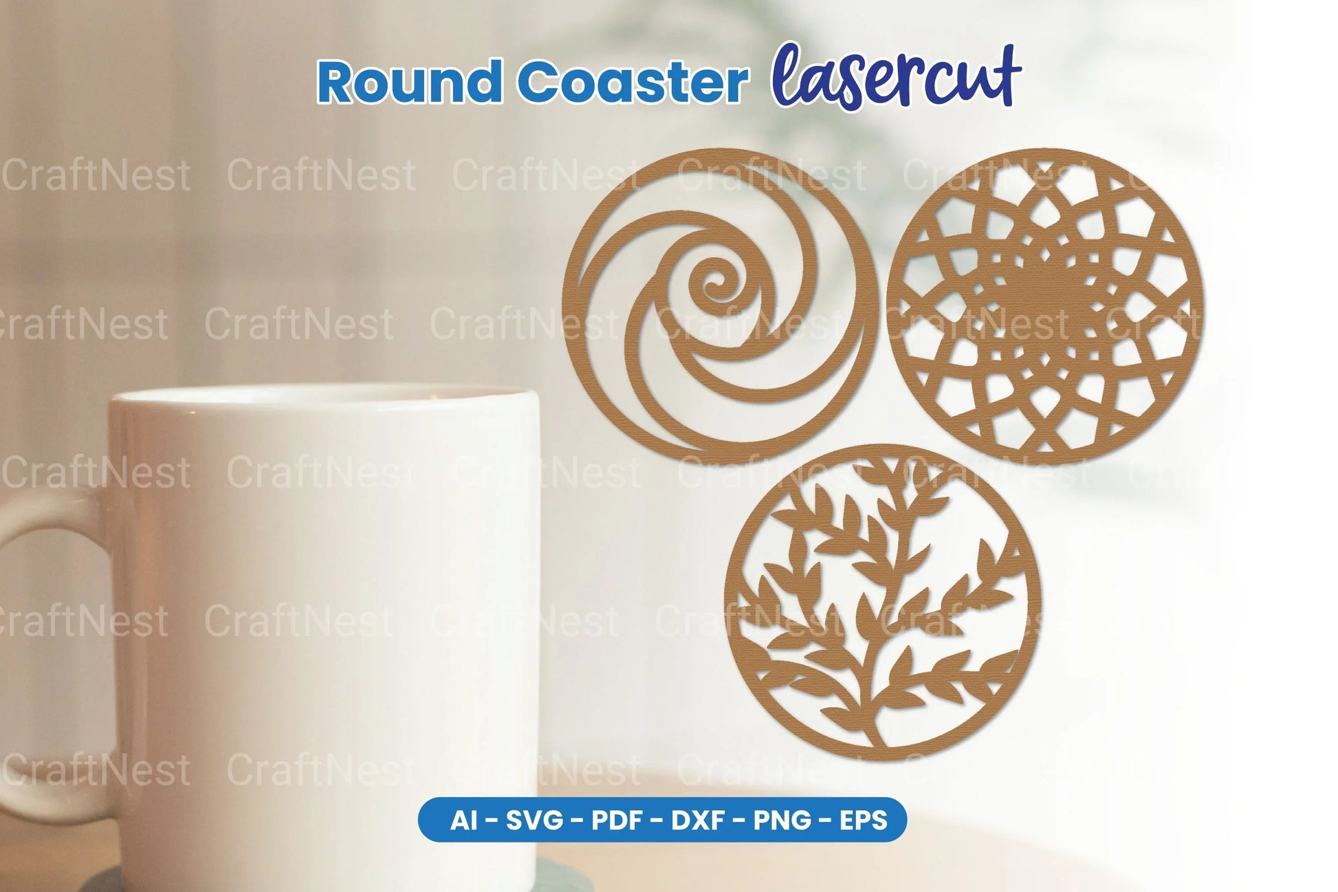 Round Coaster Laser Cut SVG Bundle - CraftNest - Digital Crafting and Art