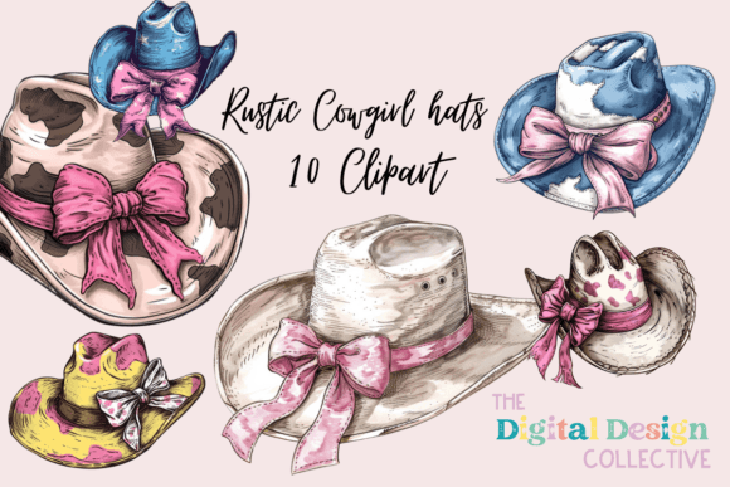 Chic Rustic Cowgirl Hats Clipart Bundle