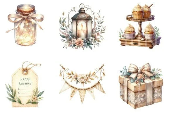 Rustic Cream Birthday Clipart Bundle - CraftNest - Digital Crafting and Art