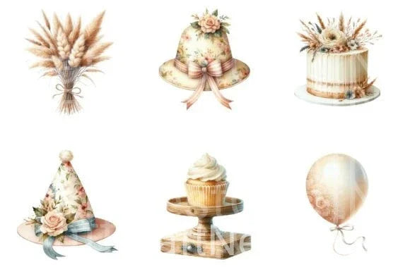 Rustic Cream Birthday Clipart Bundle - CraftNest - Digital Crafting and Art