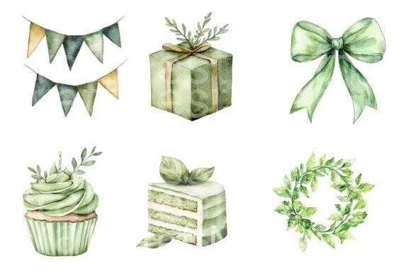 Rustic Green Birthday Clipart Bundle - CraftNest - Digital Crafting and Art