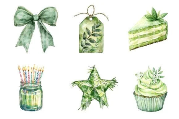 Rustic Green Birthday Clipart Bundle - CraftNest - Digital Crafting and Art