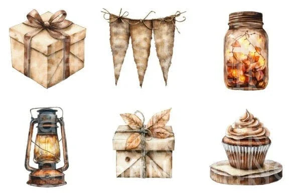 Rustic Brown Birthday Clipart Bundle - CraftNest - Digital Crafting and Art