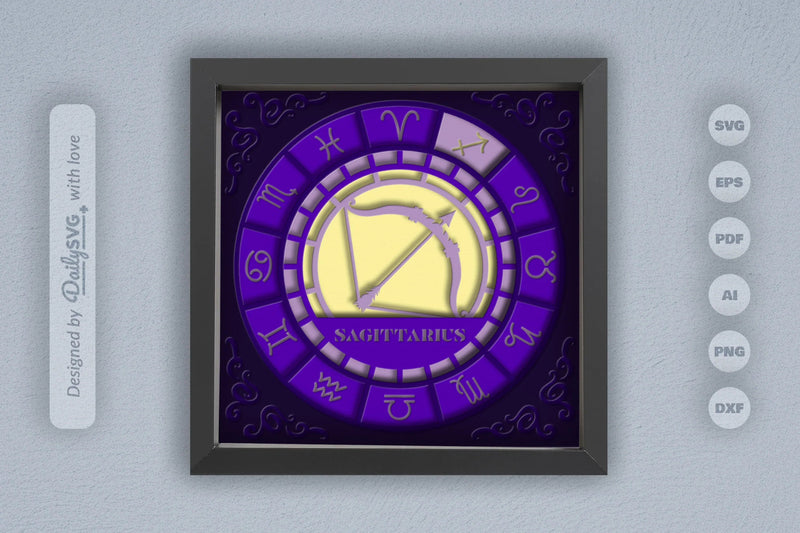 Sagittarius Zodiac 3D Shadow Box Papercut SVG Bundle - CraftNest - Digital Crafting and Art