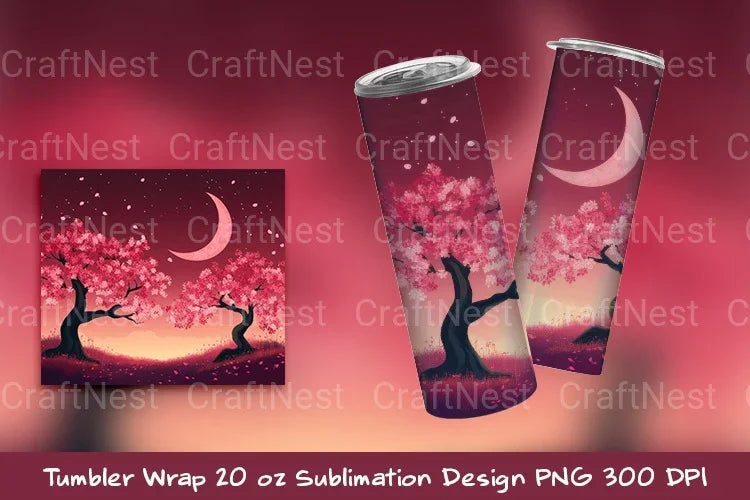 Sakura Crescent Moon Tumbler Wrap - CraftNest - Digital Crafting and Art