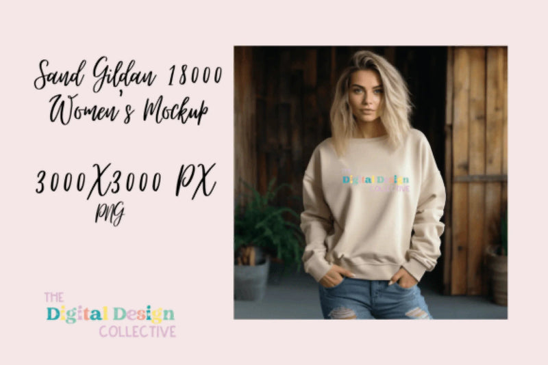 Women's Sand Gildan 18000 Mockup - CraftNest - Digital Crafting and Art