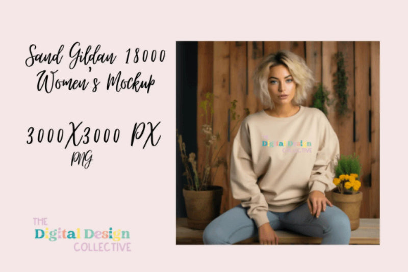 Women's Sand Gildan 18000 Mockup - CraftNest - Digital Crafting and Art