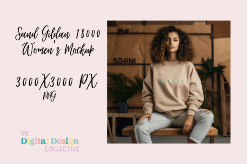 Women's Sand Gildan 18000 Mockup - CraftNest - Digital Crafting and Art