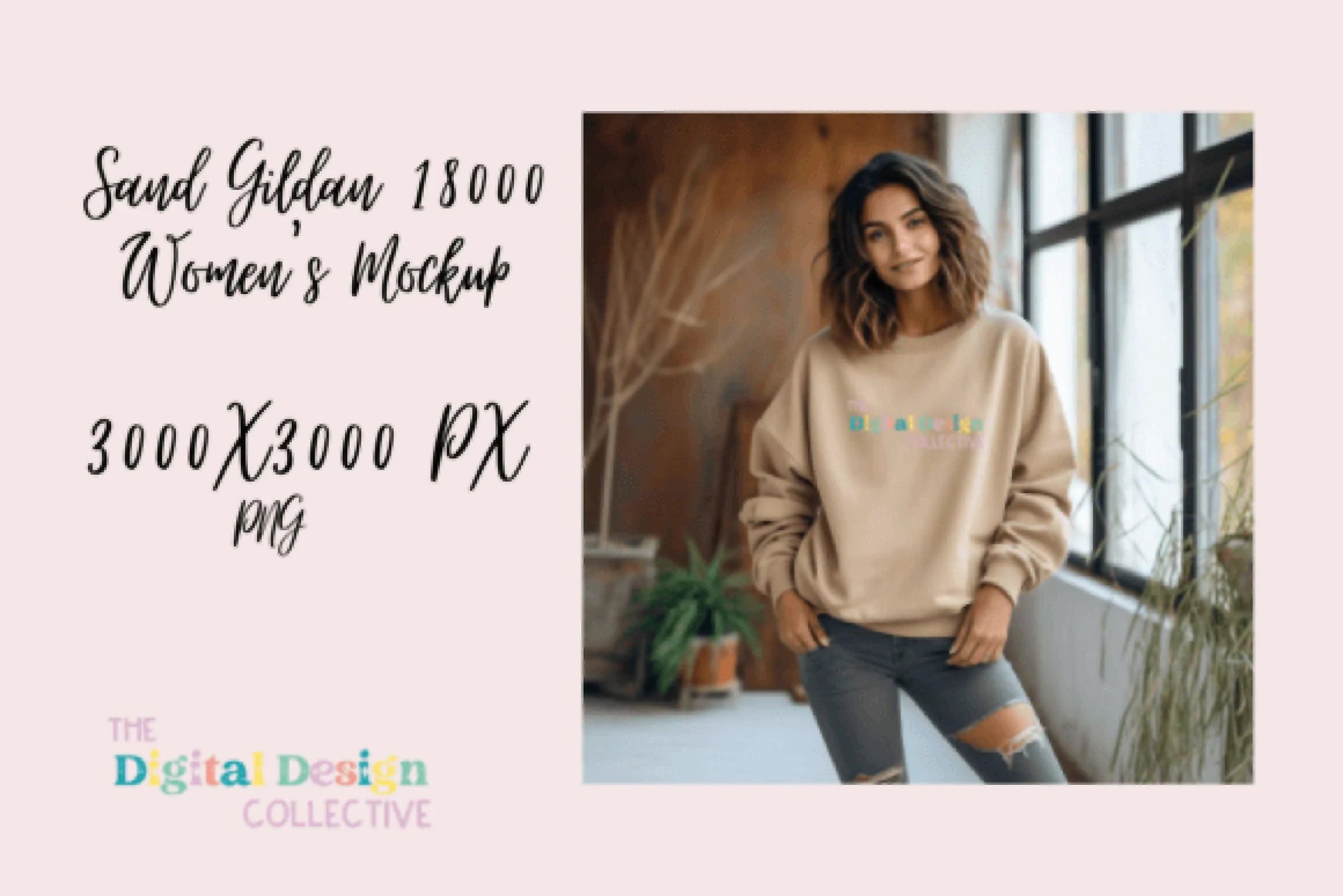 Women's Sand Gildan 18000 Mockup - CraftNest - Digital Crafting and Art