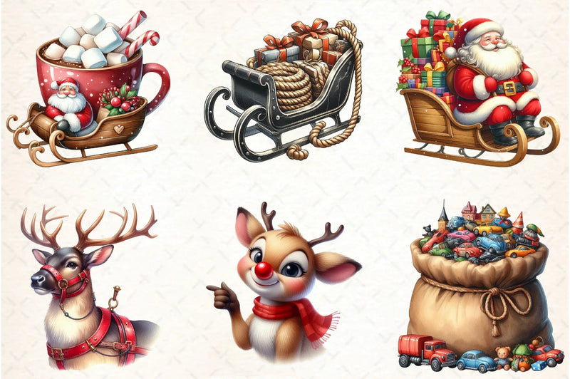 Santa Claus & Reindeer Clipart Bundle - CraftNest - Digital Crafting and Art
