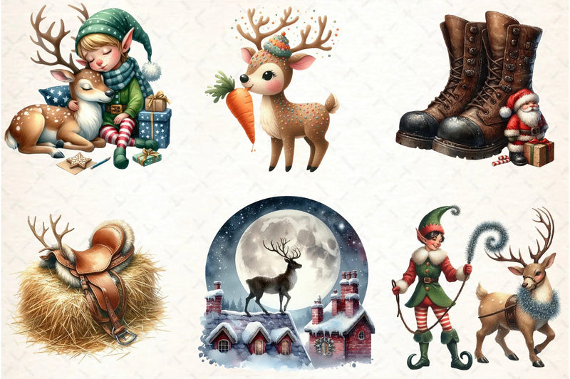 Santa Claus & Reindeer Clipart Bundle - CraftNest - Digital Crafting and Art