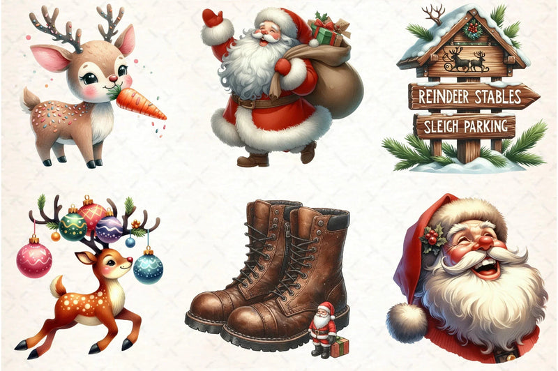 Santa Claus & Reindeer Clipart Bundle - CraftNest - Digital Crafting and Art