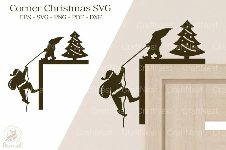 Santa Claus and Gnome Wall Decal for Door Corner - Holiday Decor - CraftNest - Digital Crafting and Art