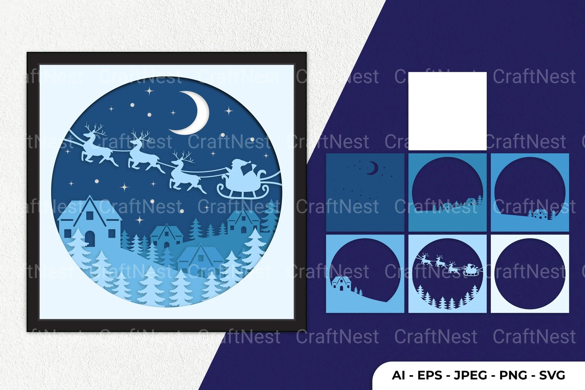 Santa in Christmas Night Papercut SVG Bundle - CraftNest - Digital Crafting and Art