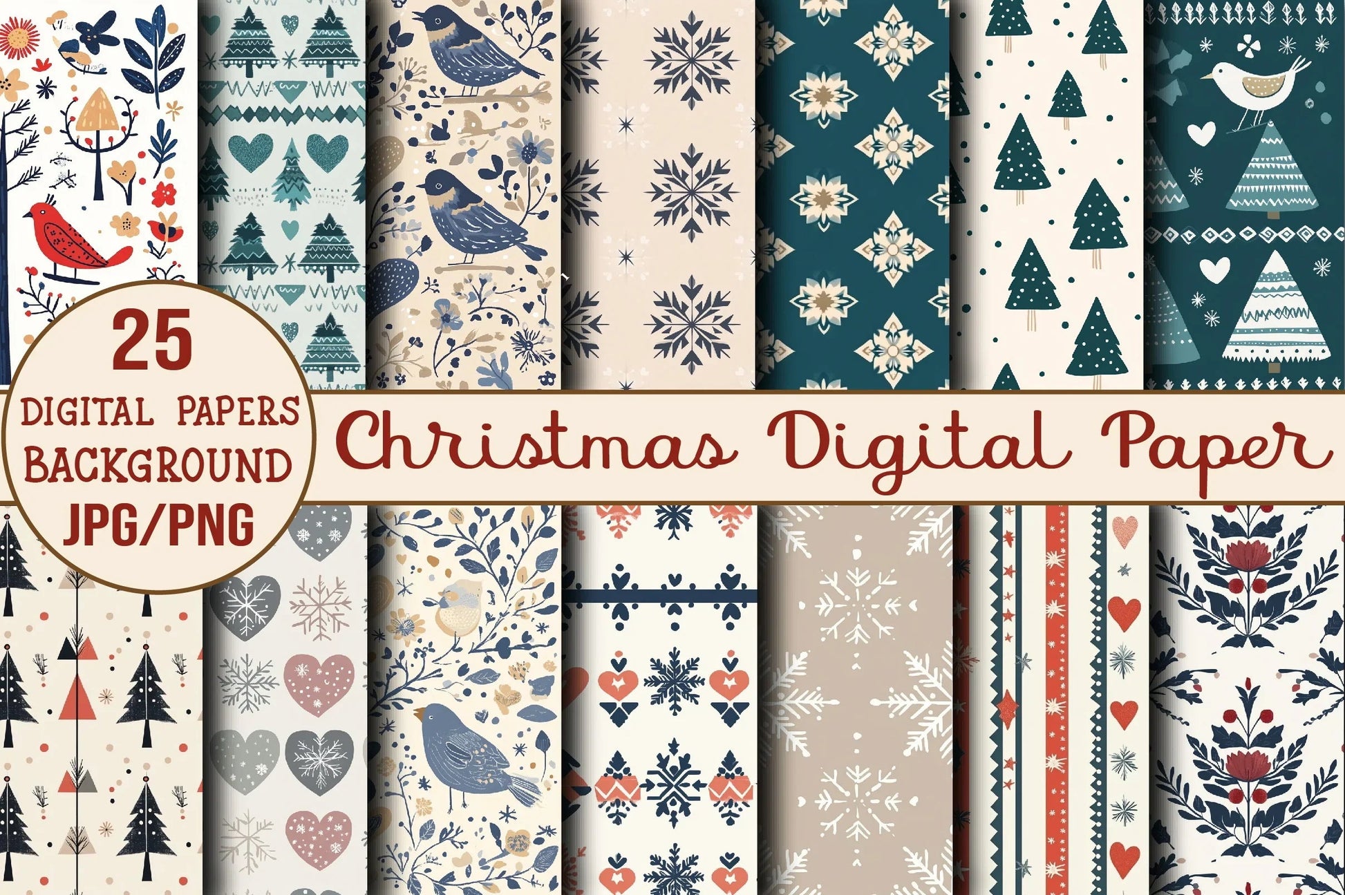 Scandinavian Christmas Digital Paper Collection - CraftNest - Digital Crafting and Art