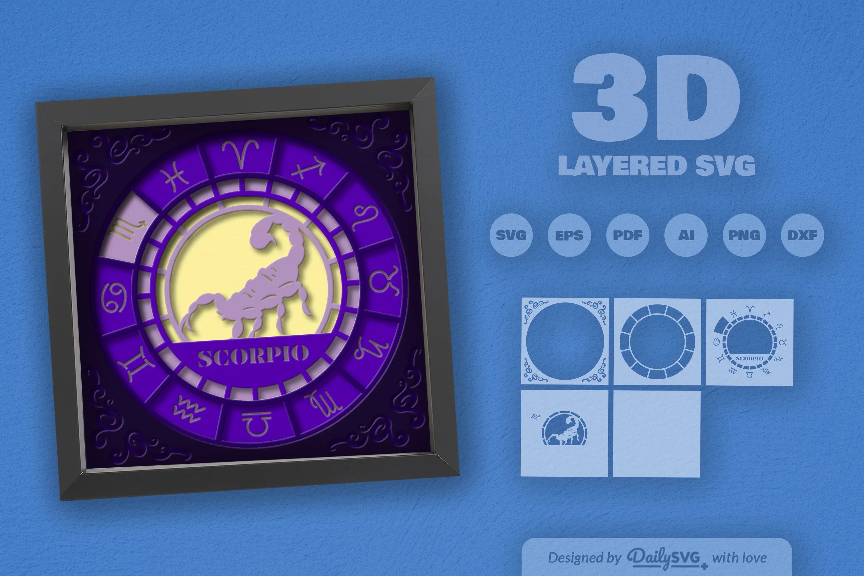 Scorpio Zodiac 3D Shadow Box Papercut SVG Bundle - CraftNest - Digital Crafting and Art