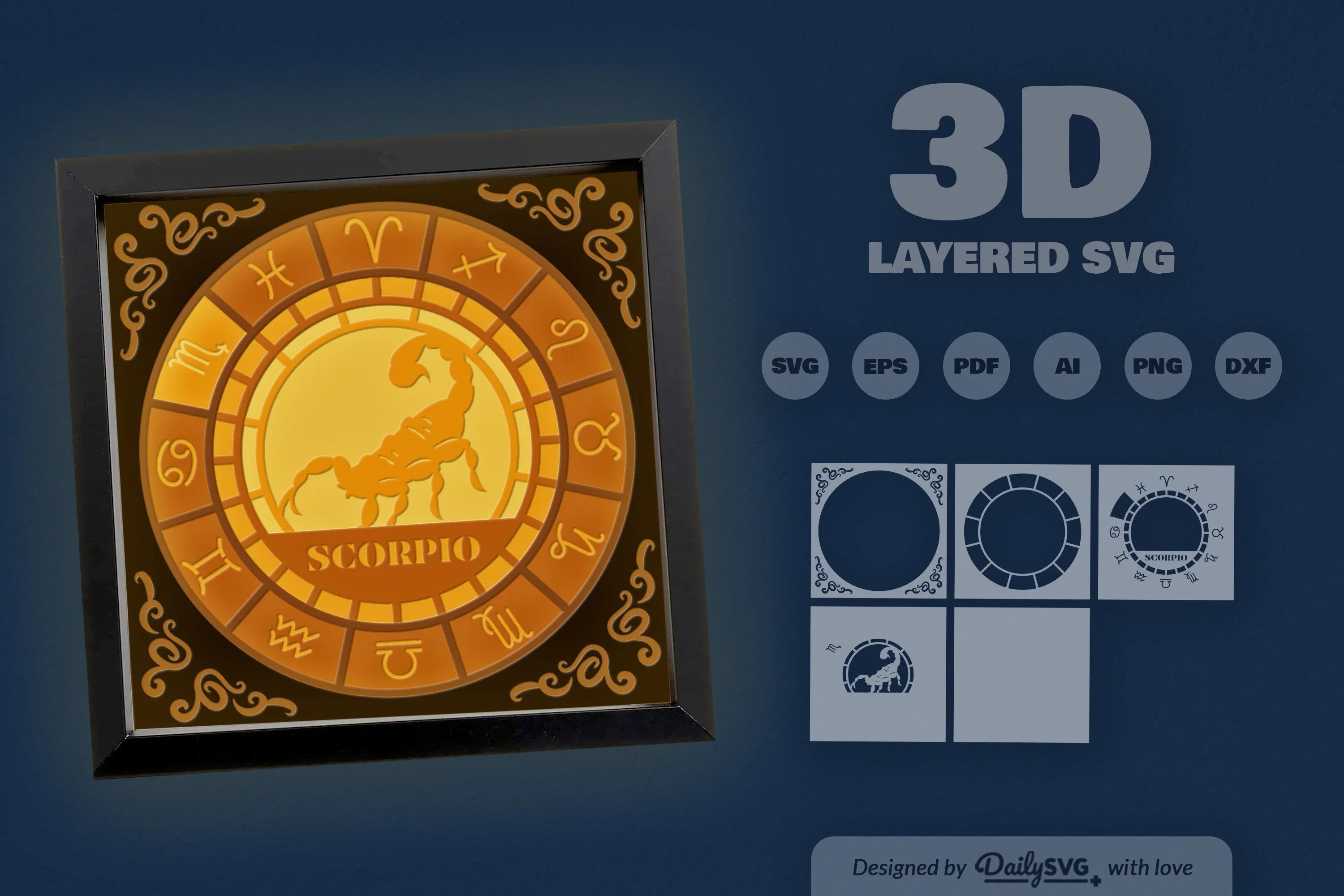 Scorpio Zodiac 3D Shadow Box Papercut SVG Bundle - CraftNest - Digital Crafting and Art