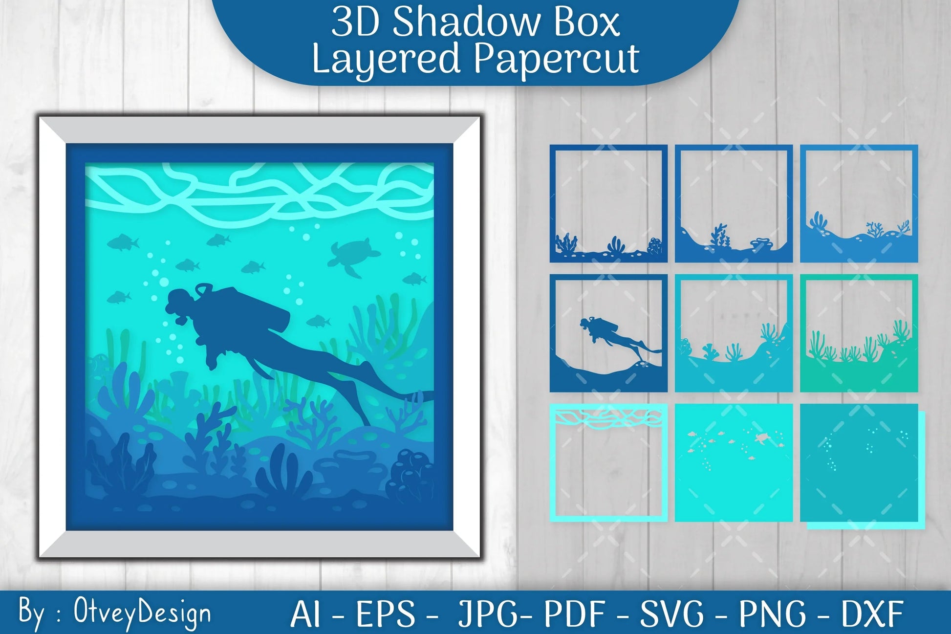 Scuba Diver 3D ShadowBox Snorkeller Papercut SVG Bundle - CraftNest - Digital Crafting and Art
