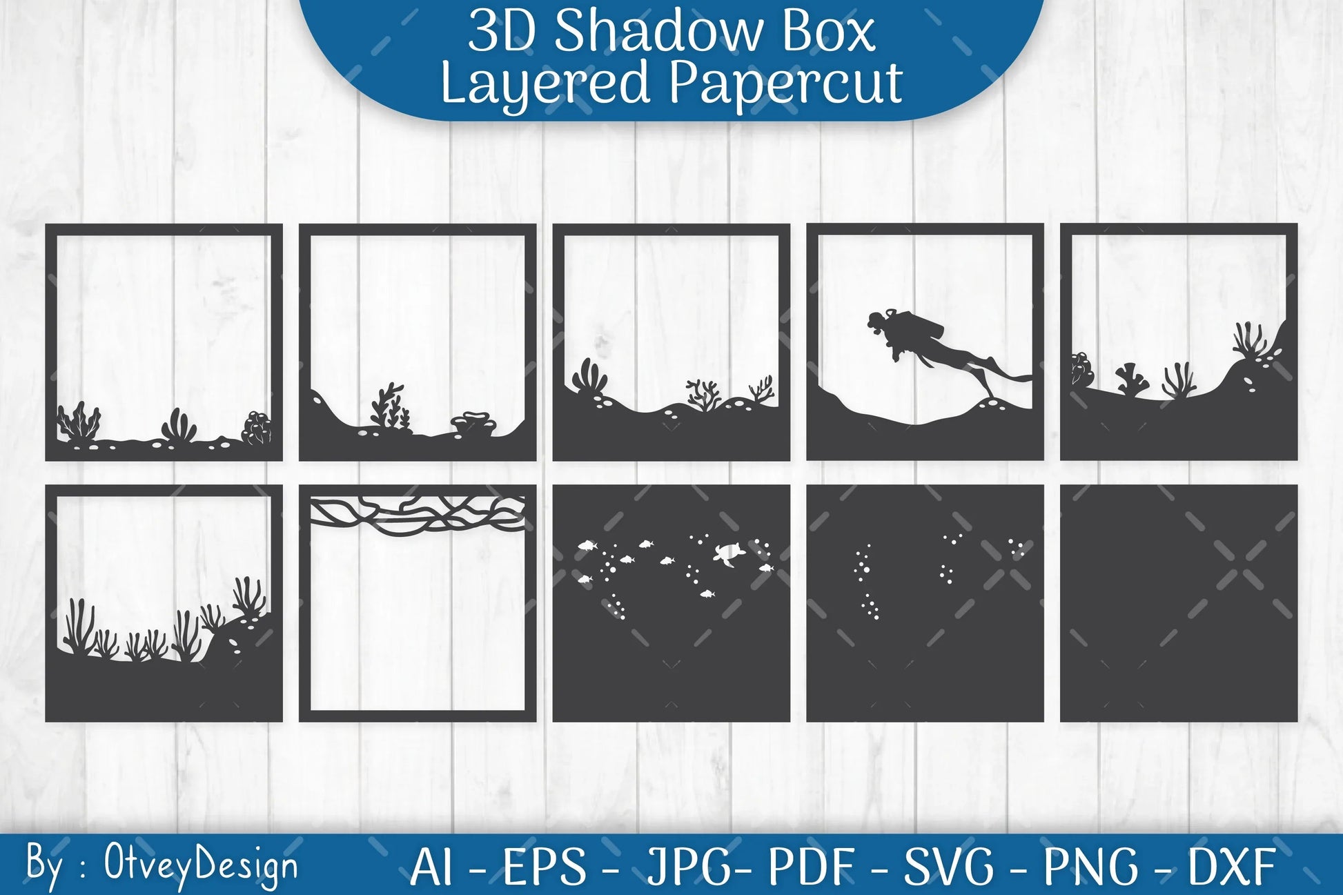 Scuba Diver 3D ShadowBox Snorkeller Papercut SVG Bundle - CraftNest - Digital Crafting and Art