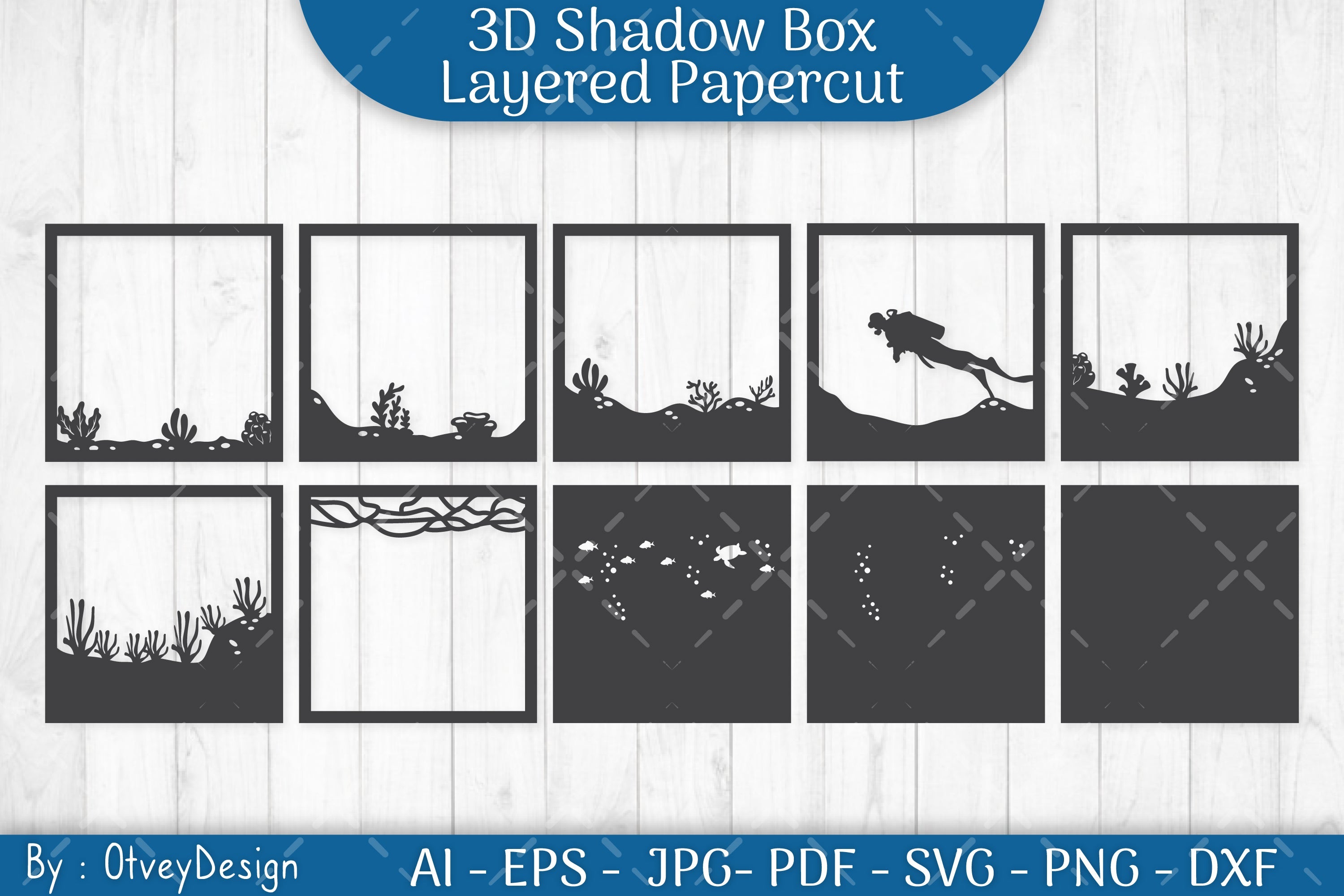 Scuba Diver 3D ShadowBox Snorkeller Papercut SVG Bundle