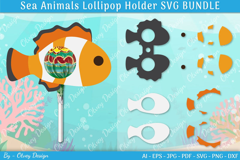 Sea Animal Lollipop Holder SVG Bundle 1 - CraftNest - Digital Crafting and Art