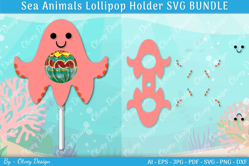 Sea Animal Lollipop Holder SVG Bundle 3 - CraftNest - Digital Crafting and Art