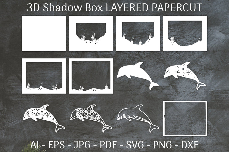 Sea Dolphin Mandala 3D Shadow Box Papercut SVG Bundle - CraftNest - Digital Crafting and Art