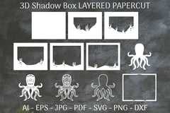 Sea Octopus Mandala 3D Shadow Box Papercut SVG Bundle - CraftNest - Digital Crafting and Art