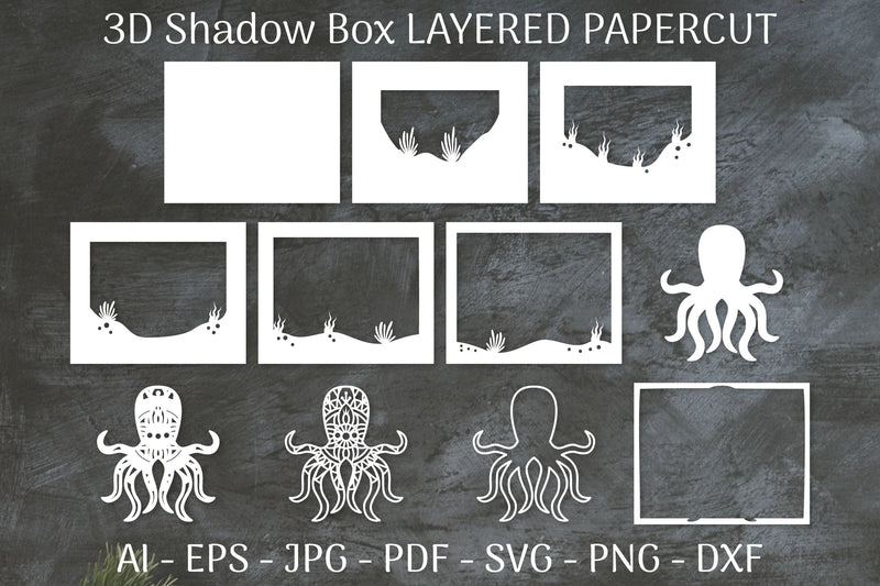 Sea Octopus Mandala 3D Shadow Box Papercut SVG Bundle - CraftNest - Digital Crafting and Art