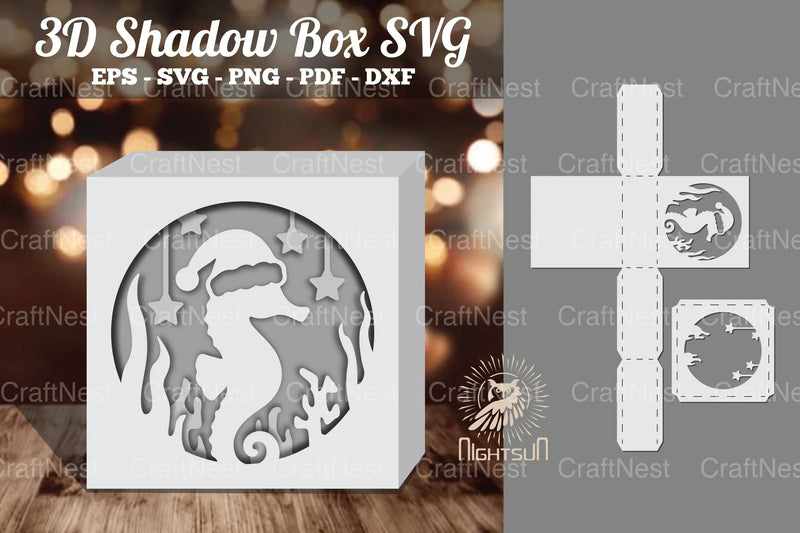Sea Horse Papercut Shadow Box Design Bundle - CraftNest - Digital Crafting and Art