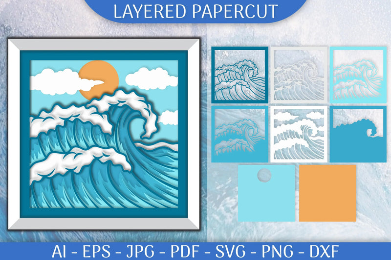 Sea Wave 3D Shadowbox Layered Paper Cut SVG Bundle - CraftNest - Digital Crafting and Art