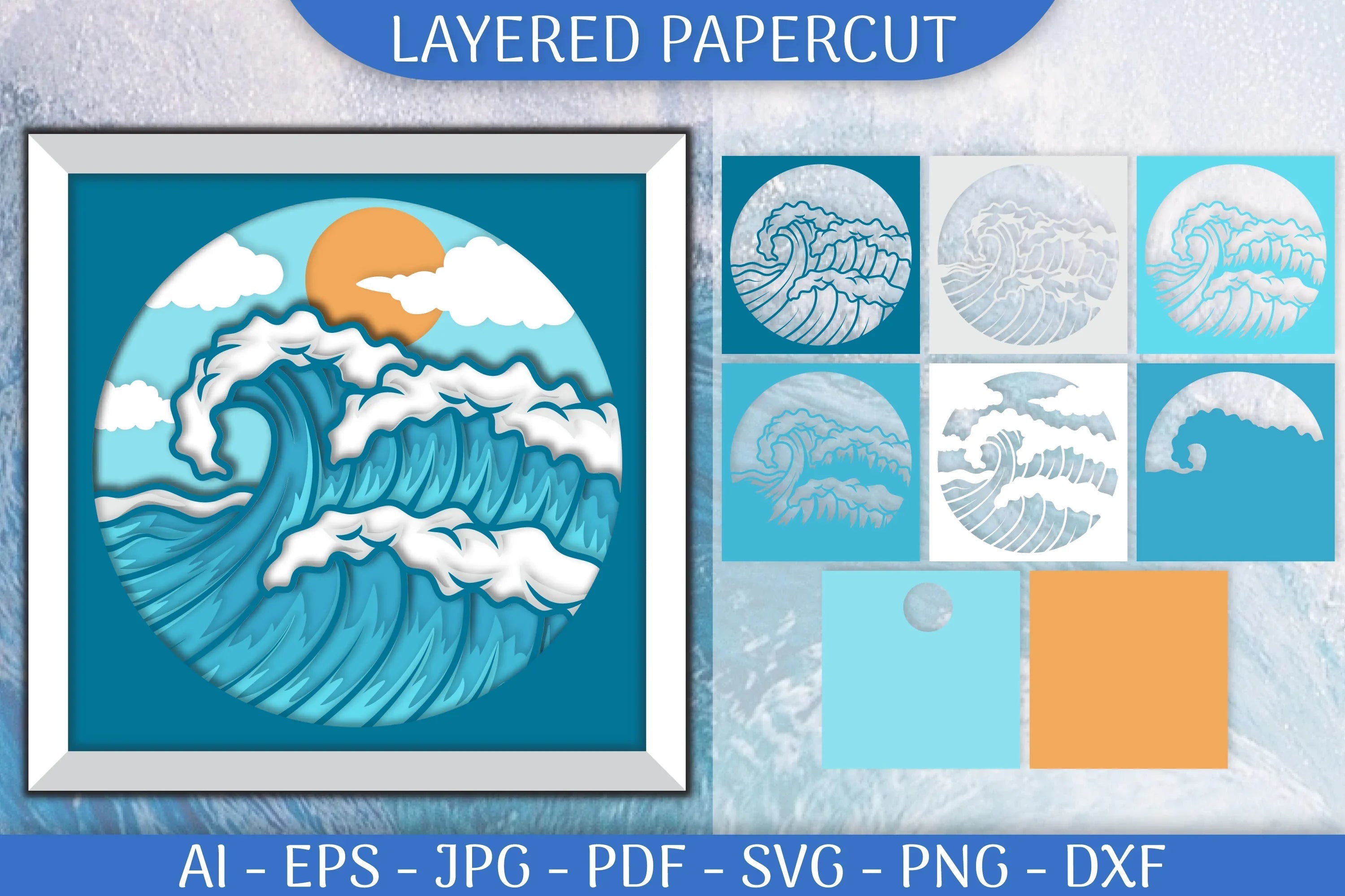 Sea Wave 3D Shadowbox Layered Paper Cut SVG Bundle - CraftNest - Digital Crafting and Art