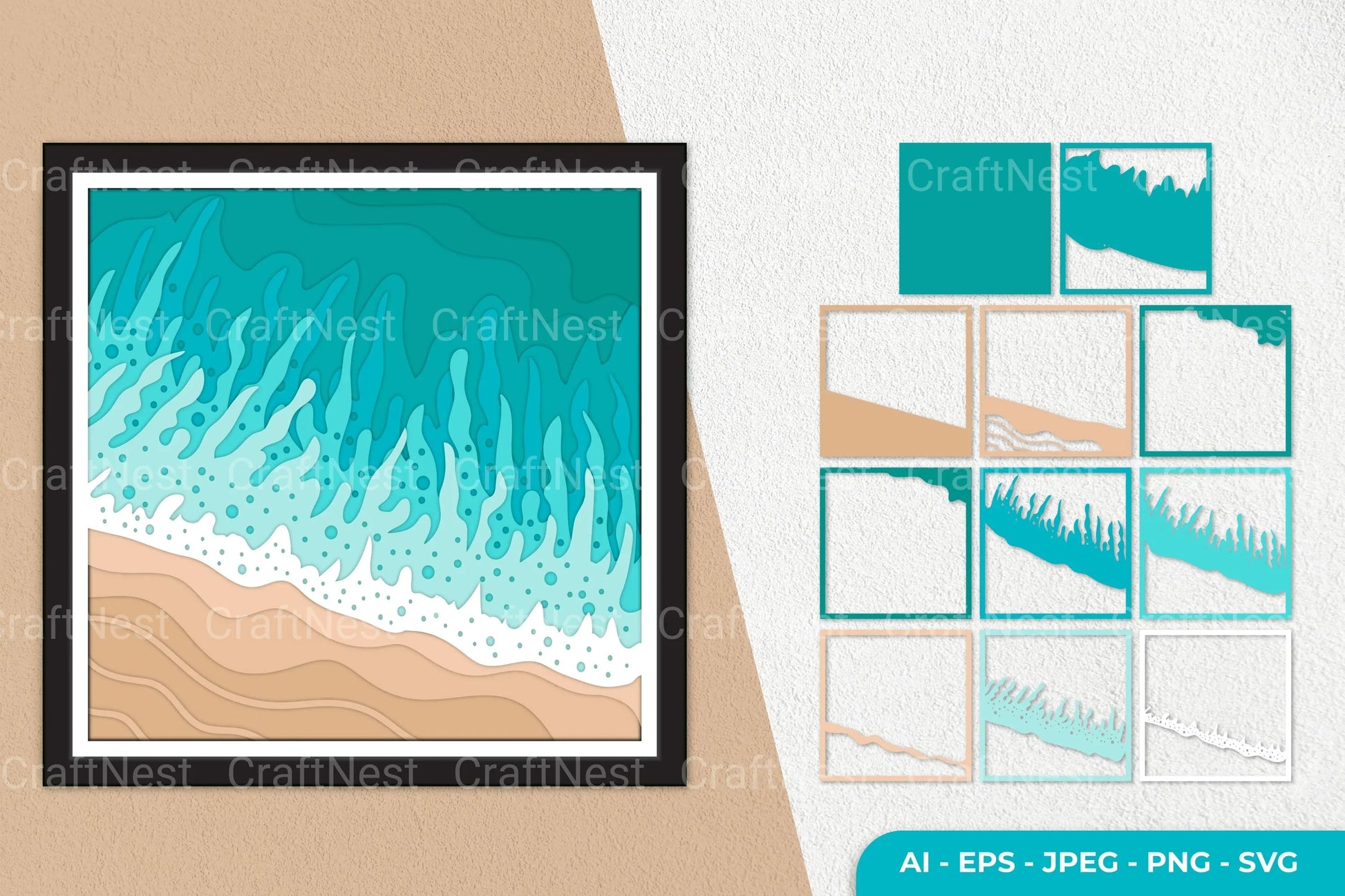 Sea Waves Layered Papercut Clipart Bundle - CraftNest - Digital Crafting and Art