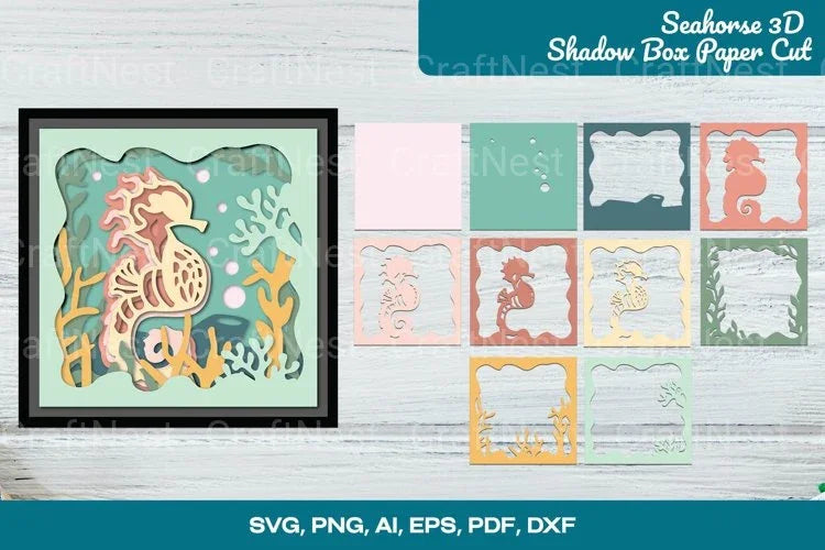 Seahorse 3D Shadow Box SVG Bundle - CraftNest - Digital Crafting and Art