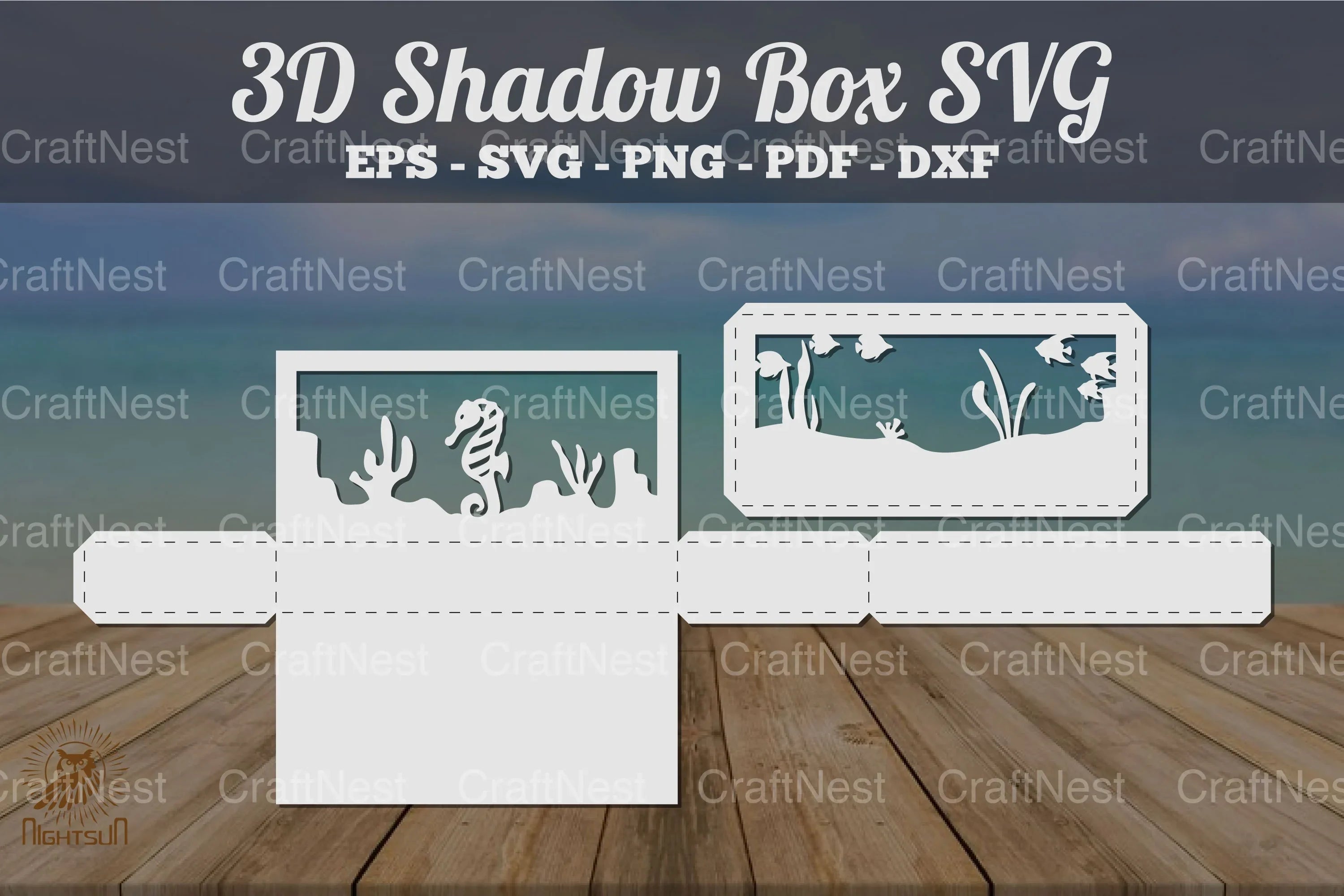 Seahorses Underwater Scene Shadow Box SVG Bundle - CraftNest - Digital Crafting and Art